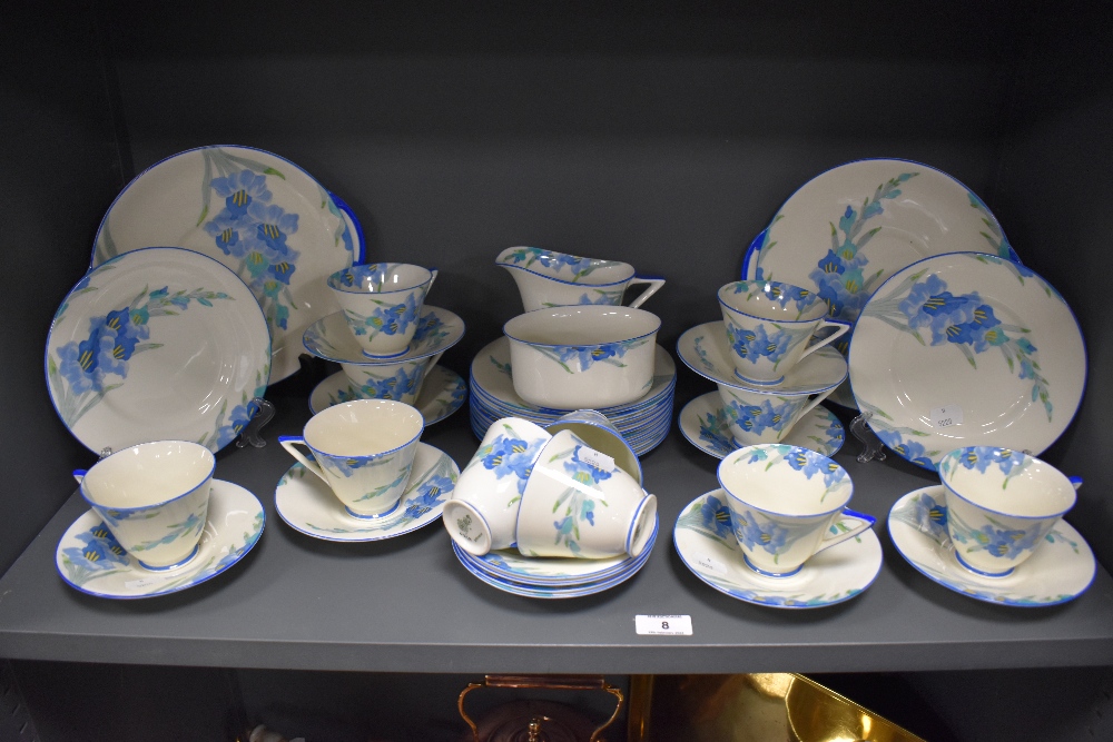 An early 20th century Royal Doulton Blue Iris pattern part tea service in good condition, Rd 776,716