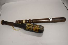 Two early 20th century police or similar batons including one being hand painted with King George