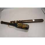 Two early 20th century police or similar batons including one being hand painted with King George