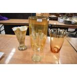 A selection of glass vases including a Whitefriars controlled bubble vase and a water jug with