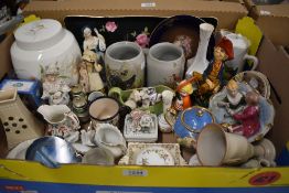 An interesting selection of items including a pair of German pottery tankards with wild fowl