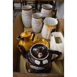 A mixed lot of ceramics including late 19th Century teapot and trivet with relief design reading '