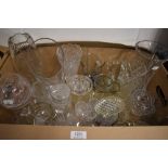 A selection of cut glass items including Vases, rose bowls and candlesticks etc.