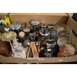 An Old Hall stainless steel tea set eight plated scallop dishes with glass inserts and two