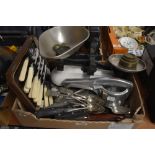 A small kitchen lot including a set of Avery balance scales, an Inca potato ricer, a boxed set of