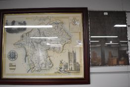 A framed map of 'Westmoreland' and a silver tone picture frame 36cmx26cm approx.