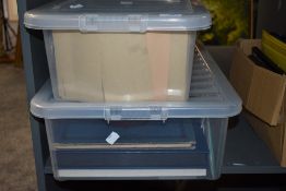 TWO LARGE PLASTIC TUBS OF WORLD STAMP ALBUMS AND PACKETS, ALL ERAS Two plastic tubs, with large
