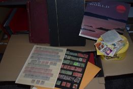 SORTER BOX OF WORLD STAMPS, ALBUMS, LEAVES ETC, MINT AND USED, ALL ERAS Packing box full of