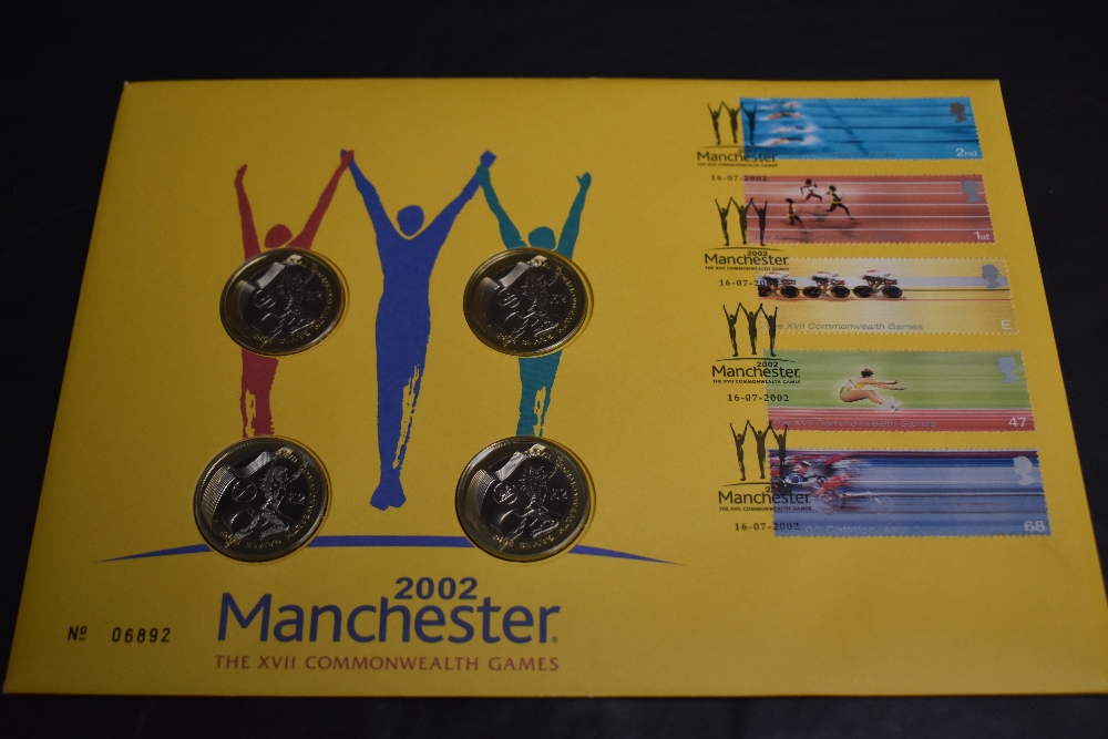 GB 2002 COMMONWEALTH GAMES NUMISMATIC FDC WITH 4x £2 COINS (SG RMC31) Fine first day cover for the