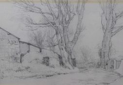 Attributed to William Dodd (British 1908-1981) pencil sketch, Crosthwaite Mill, within a washline