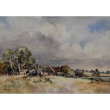 Robert Halner, (contemporary), a watercolour, homestead, signed, 55 x 74cm, mounted gilt effect