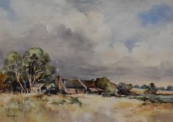 Robert Halner, (contemporary), a watercolour, homestead, signed, 55 x 74cm, mounted gilt effect