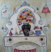Claire Barone, (contemporary), a mixed media painting, French Dressing Table, signed, with