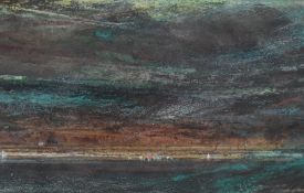 Tiana Marie, (contemporary), a mixed media painting, Through Shade, elemental coastal landscape,