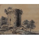 Attributed to Paul Sandby (British 1731-1809) pencil and watercolours, a circular fortified tower