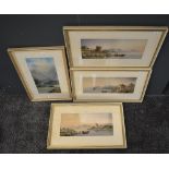 S Harris, (20th century), four watercolours, inc Continental lake landscapes, signed, 35 x 16cm, and