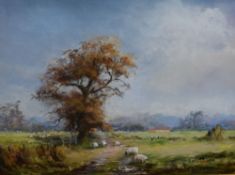 Alan Dent (contemporary) pastels 'Savin Hill Lyth' pastoral scene with grazing sheep, signed lower