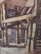 William Dodd (British 1908-1981) ink and watercolour study, the interior, Crosthwaite Mill, signed
