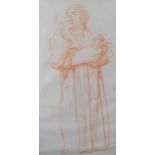 A continental 19th century red chalk study, depicting a standing robed gentleman in thoughtful pose,