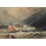 Attributed to Henry Barlow Carter (British 1804-1868) fishing smack in stormy seas off Whitby,