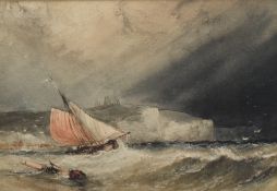 Attributed to Henry Barlow Carter (British 1804-1868) fishing smack in stormy seas off Whitby,