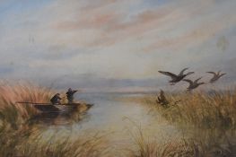 L Emery, (20th century), a watercolour, ducks shooting, indistinctly signed and dated (19)12, 39 x