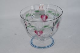 A vintage hand painted faceted glass bowl, signed EE, AL.