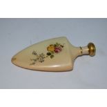 A Royal Worcester blush ivory perfume bottle of spade form, having floral decoration of roses and