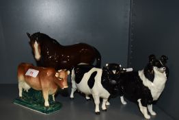 Four animal studies, to include Beswick collie dog, Beswick Friesian cow and Channel islands