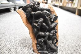 An early 20th century African hand carved 'tree of life' totem statue in Ebony Makonde wood. 25cm