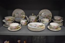 A selection of Japanese Lithopane egg shell tea wares, comprising cups and saucers, plates, tea pot,