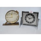 Two mid century stylised clocks, including chrome finish, Scottish made Glen clock and brass