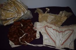 A collection of Victorian bodices, a silk skirt and a train or robe with silk ground and sheer