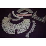 A collection of antique lace and similar collars, varying eras with various methods used, some