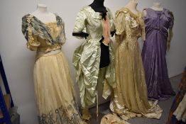 A collection of Victorian and Edwardian dresses, for study or repair, some beautiful cuts and styles