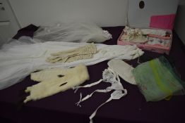 A miscellany of items, to include vintage gloves, head scarves, costume jewellery, ermine tippet,