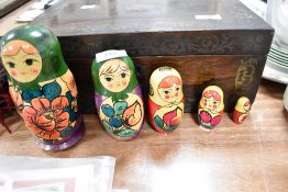 A mid century hand paint Russian Matryoshka doll set of five.
