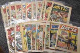 A collection of 1970's English comic books including Battle, Warlord, Eagle and Tiger.