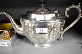 An antique James Dixon silver plate Art Nouveau design tea pot.
