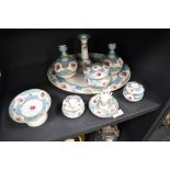 A 20th century Noritake dressing table set including tray, candle stick and perfume bottles.