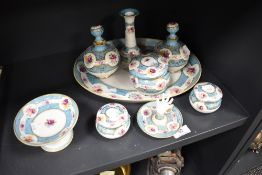 A 20th century Noritake dressing table set including tray, candle stick and perfume bottles.