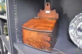 An early Victorian candle box of primitive form in mahogany. 23cm wide