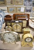 A good collection of 20th century mantel clocks including Mid century Metamec, Petite Neuch