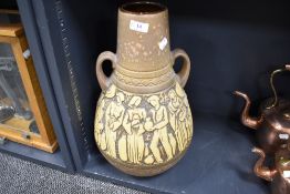 A mid century West German twin handled floor vase 225-46 depicting a market scene