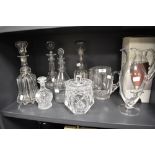 A selection of fine clear cut crystal glass wares including Stuart water jug, Boxed Dartington