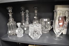 A selection of fine clear cut crystal glass wares including Stuart water jug, Boxed Dartington