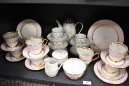 Two part tea services including Windsor bone china and Noritake Melrose