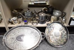 A good selection of silver plated wares including large twin handled serving tray, lidded serving