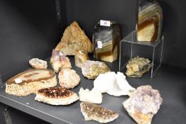 A collection of semi precious stones, geodes, rock and mineral samples of Geology interest.