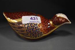 A Royal Crown Derby Gold stopper figure study of a Coot bird.